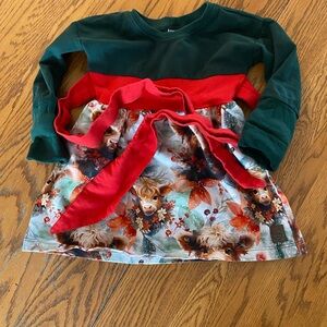 Festive Green and Red Long Sleeve Dress